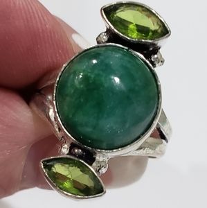 Chrysoprase, Peridot gemstone, 925 silver ring